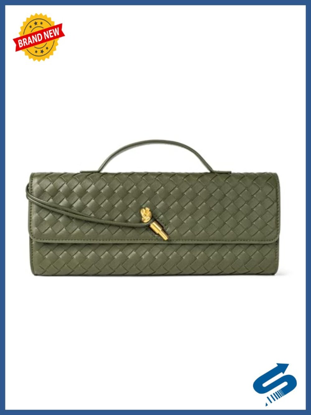Woven Faux Leather Evening Clutch Crossbody Bag Vegan Leather